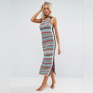 SEAFOLLY Island Vibes Striped Crochet Knit Midi Dress Sz S NWOT Beach Boho